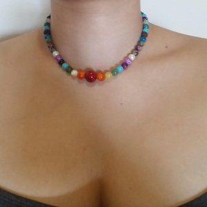 semi precious stone and glass bead necklace
